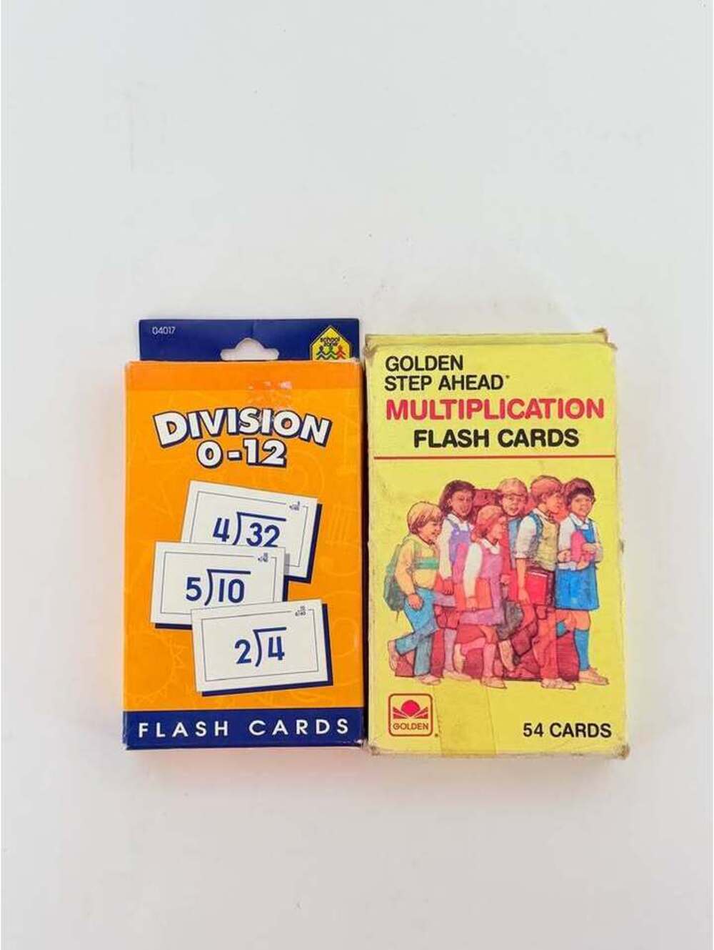 Vintage School Zone Division and Golden Step Ahead Multiplication Flash Cards